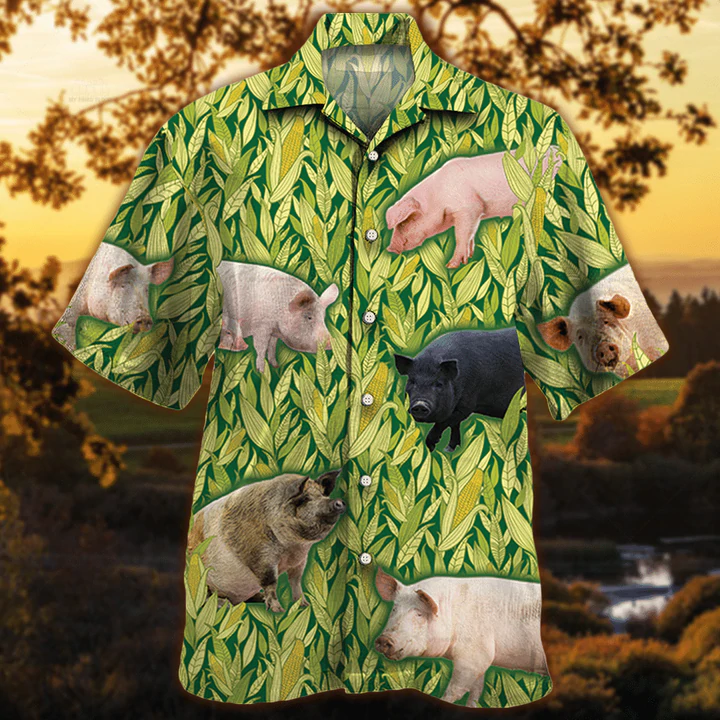 Pig Lovers Hawaiian Shirt/ Vintage Farm Hawaiian Shirts for Men - Animals Button Down Mens Hawaiian Shirts