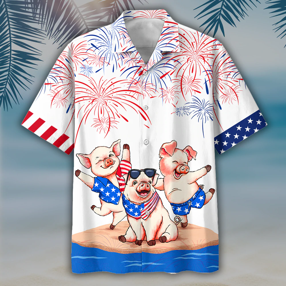 Pig''s 4th of july Hawaiian Shirts - Independence Day hawaiian shirt/ USA Patriotic Hawaiian Shirt
