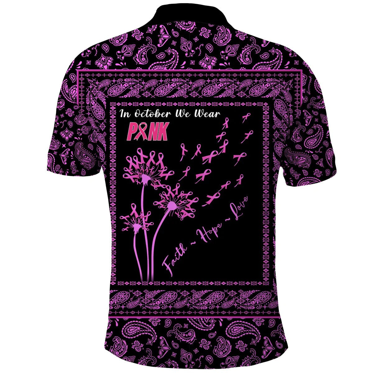 Breast Cancer Men Polo Shirt Black Paisley Pattern In October We Wear PINK