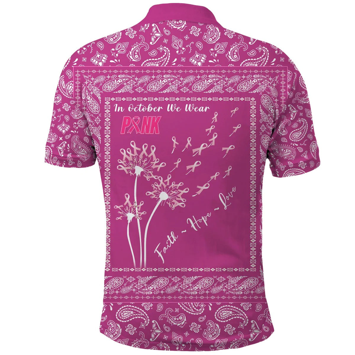 Custom Breast Cancer Men Polo Shirt Pink Paisley Pattern In October We Wear PINK