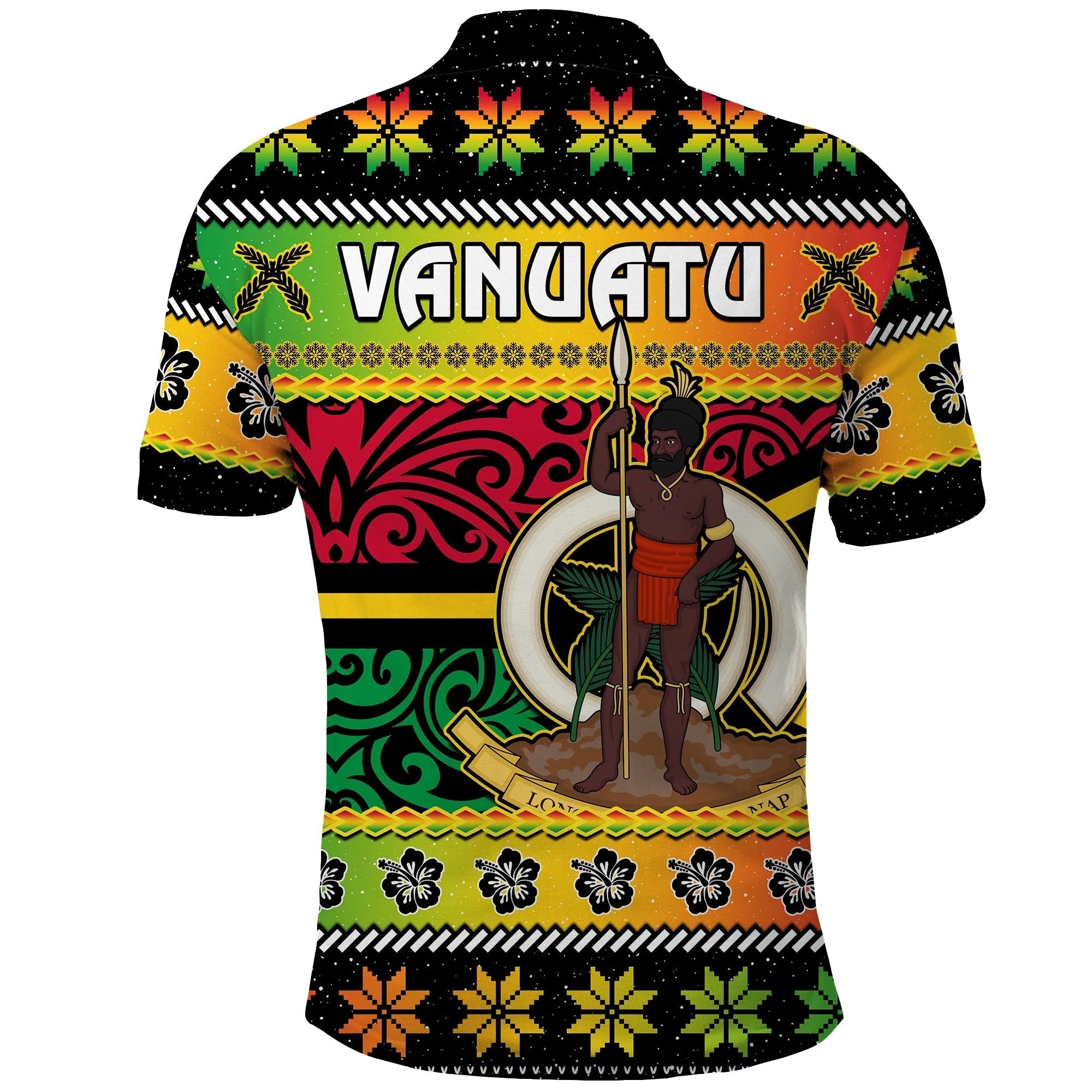 Vanuatu Christmas Polo Shirt Pig Tusk Polynesian Joyeux Noel Flag Pattern