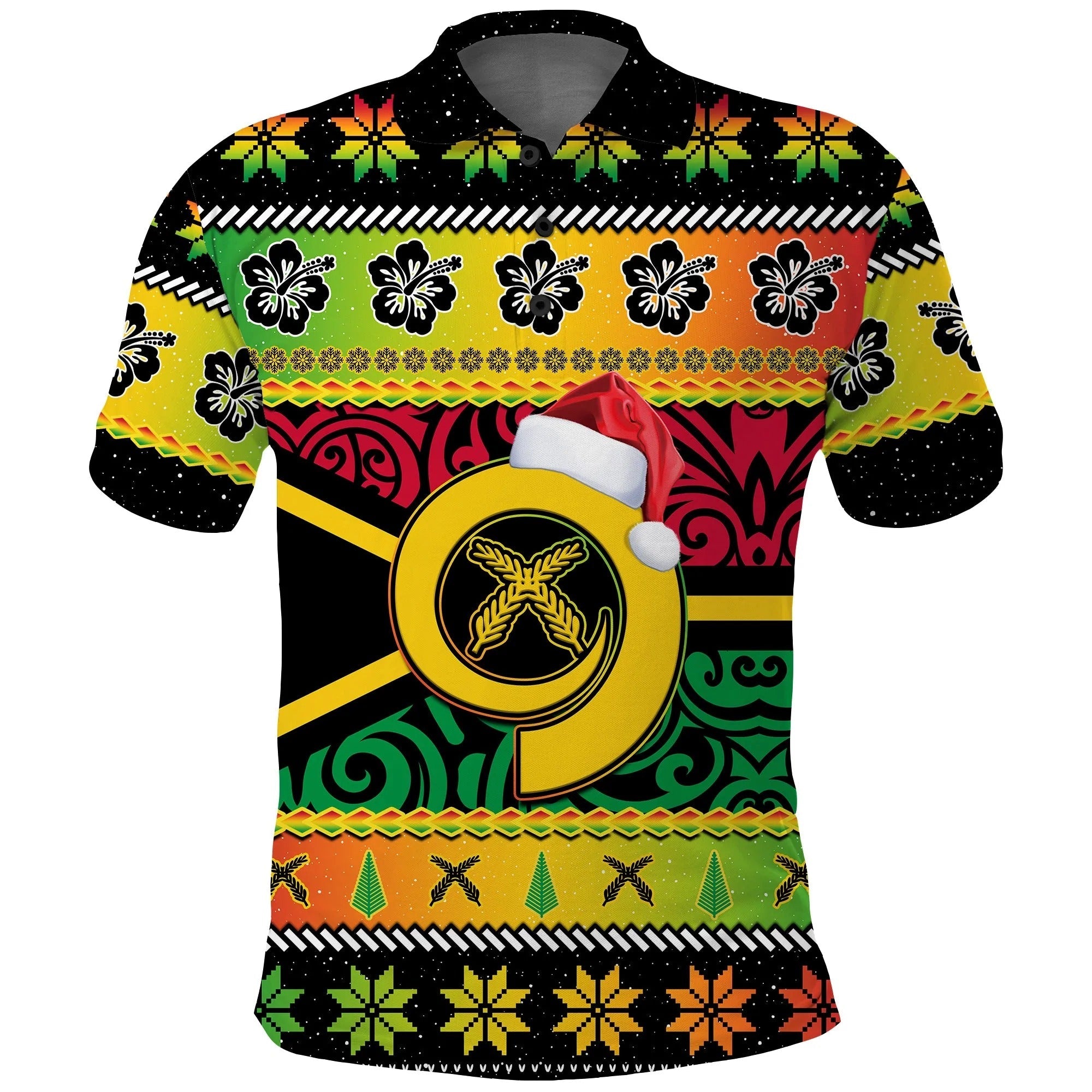 Vanuatu Christmas Polo Shirt Pig Tusk Polynesian Joyeux Noel Flag Pattern