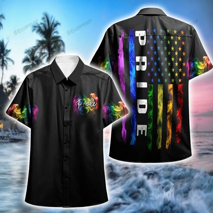 Pride Rainbow Flag Hawaii Shirt/ Summer aloha shirt/ Gift for summer