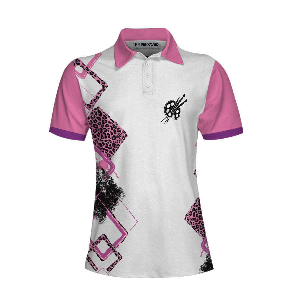 Painting With No Chance Of House Cleaning Or Cooking White And Pink Short Sleeve Women Polo Shirt Coolspod