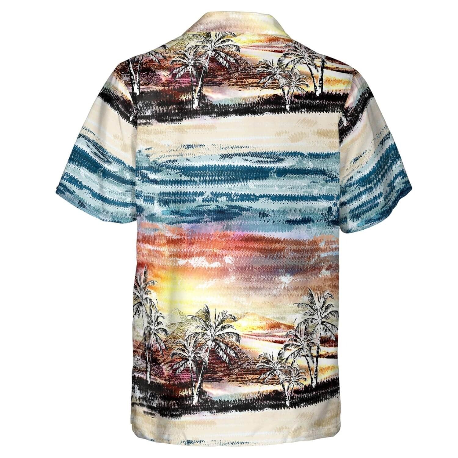 Hawaiian Camp Collar Short Sleeve Button Down Shirt Palms Art/ 3D Hawaii Aloha Shirts