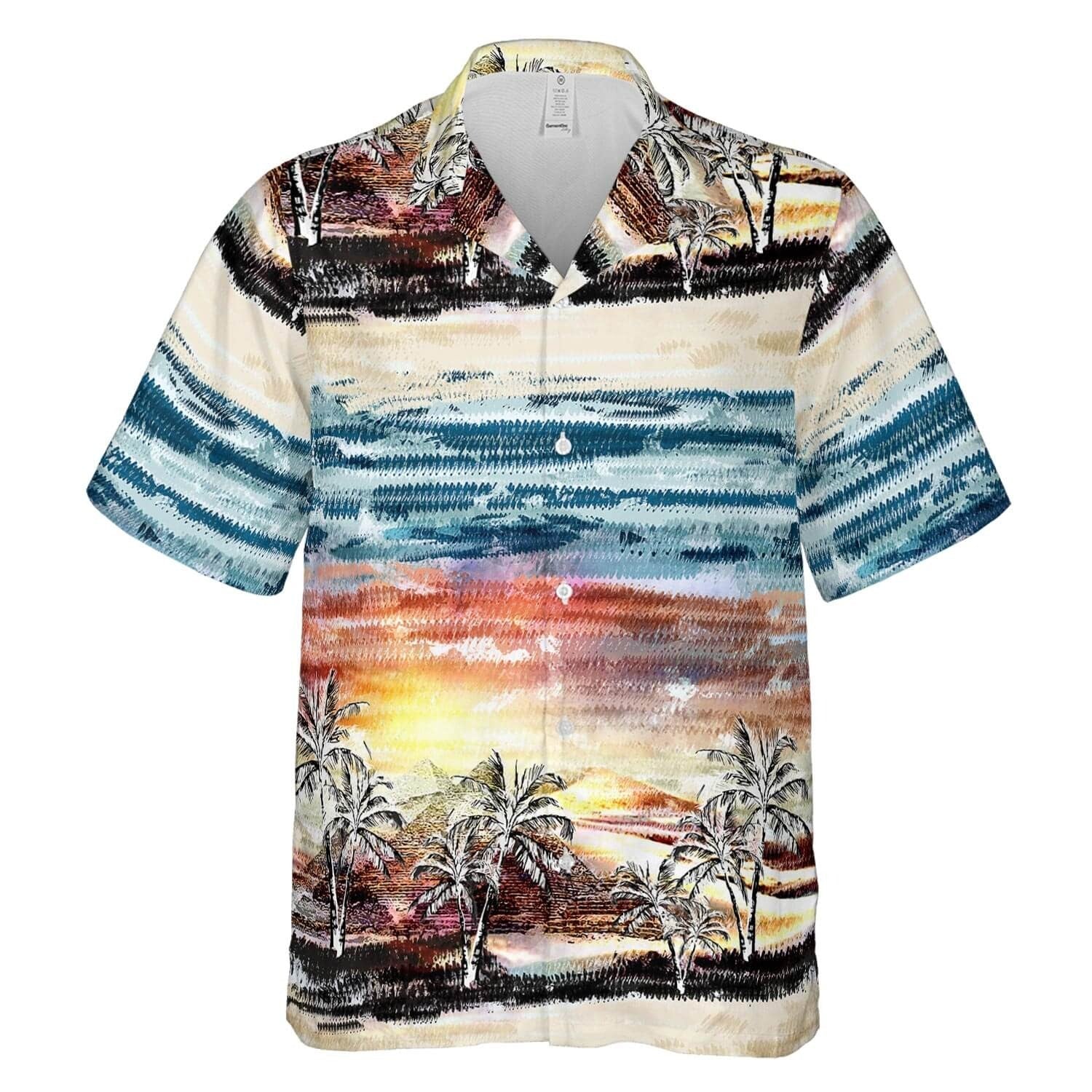 Hawaiian Camp Collar Short Sleeve Button Down Shirt Palms Art/ 3D Hawaii Aloha Shirts