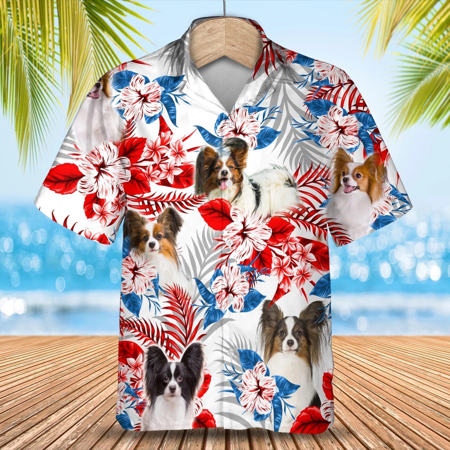 Papillon flower American flag Hawaiian Shirt/ Summer aloha shirt/ Men Hawaiian shirt/ Gift for summer