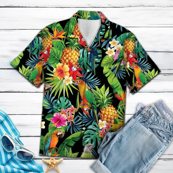 Parrot Bird Species Pineapple Design Hawaiian Shirt
