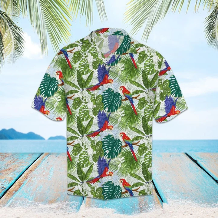 Parrot Perched On Tropical Branches Hawaiian Shirt