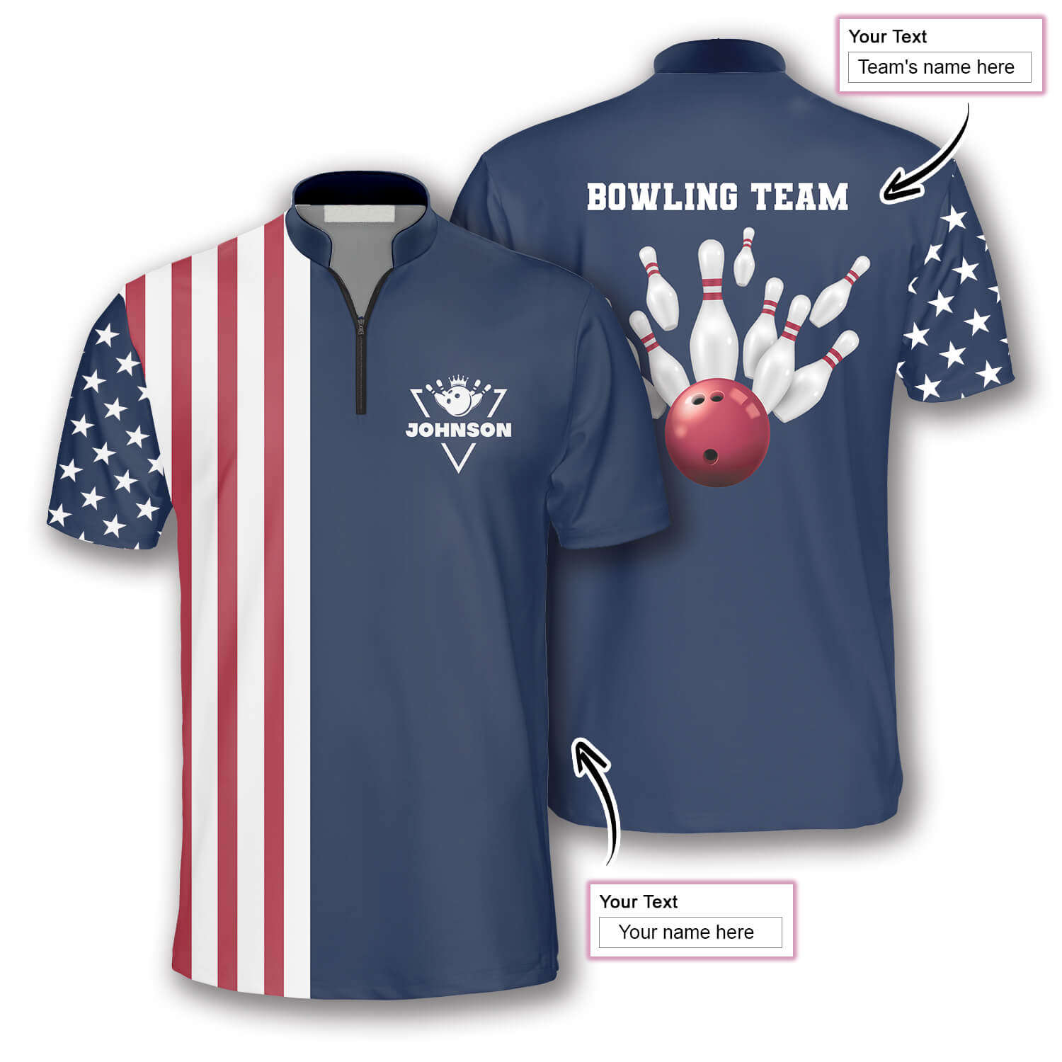 Patriotic American Flag Navy Custom Bowling Jerseys for Men/ Best Shirt for Bowler/ Flag Bowling Shirt