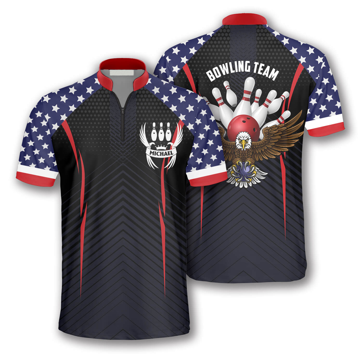Camouflage Eagle Flag Custom Bowling Jerseys for Men/ 3D All Over Print Bowling Shirt/ Eagle Flag Shirt