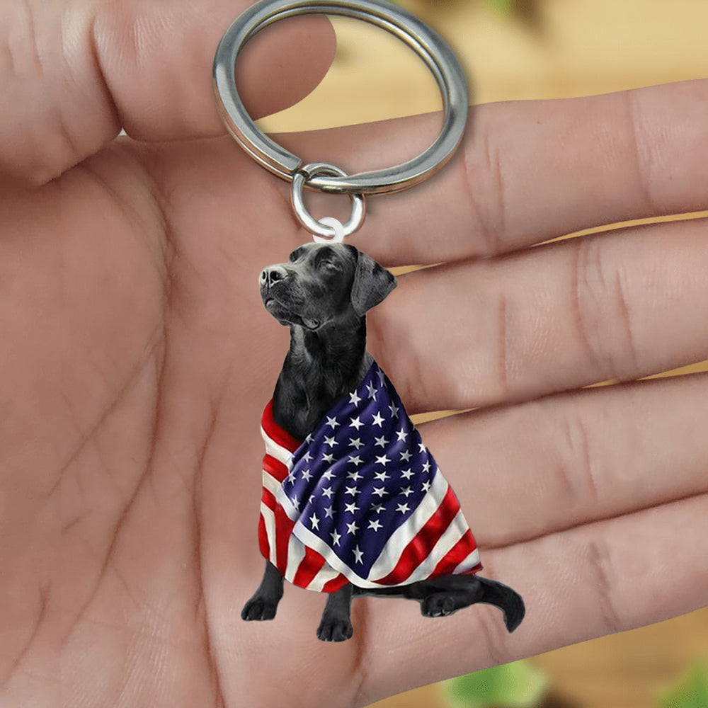 Black Labrador American Patriot Flag Acrylic Keychain