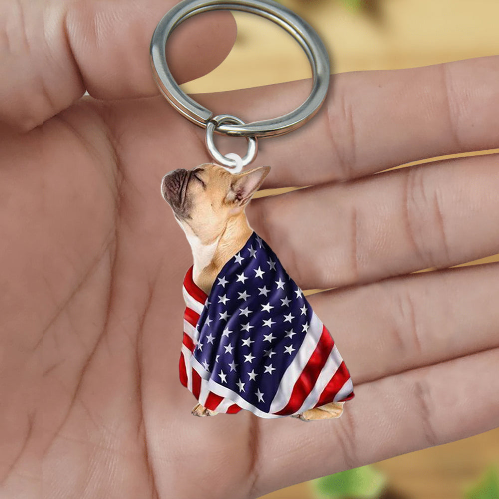 French Bulldog American Patriot Flag Acrylic Keychain Dog Keychain