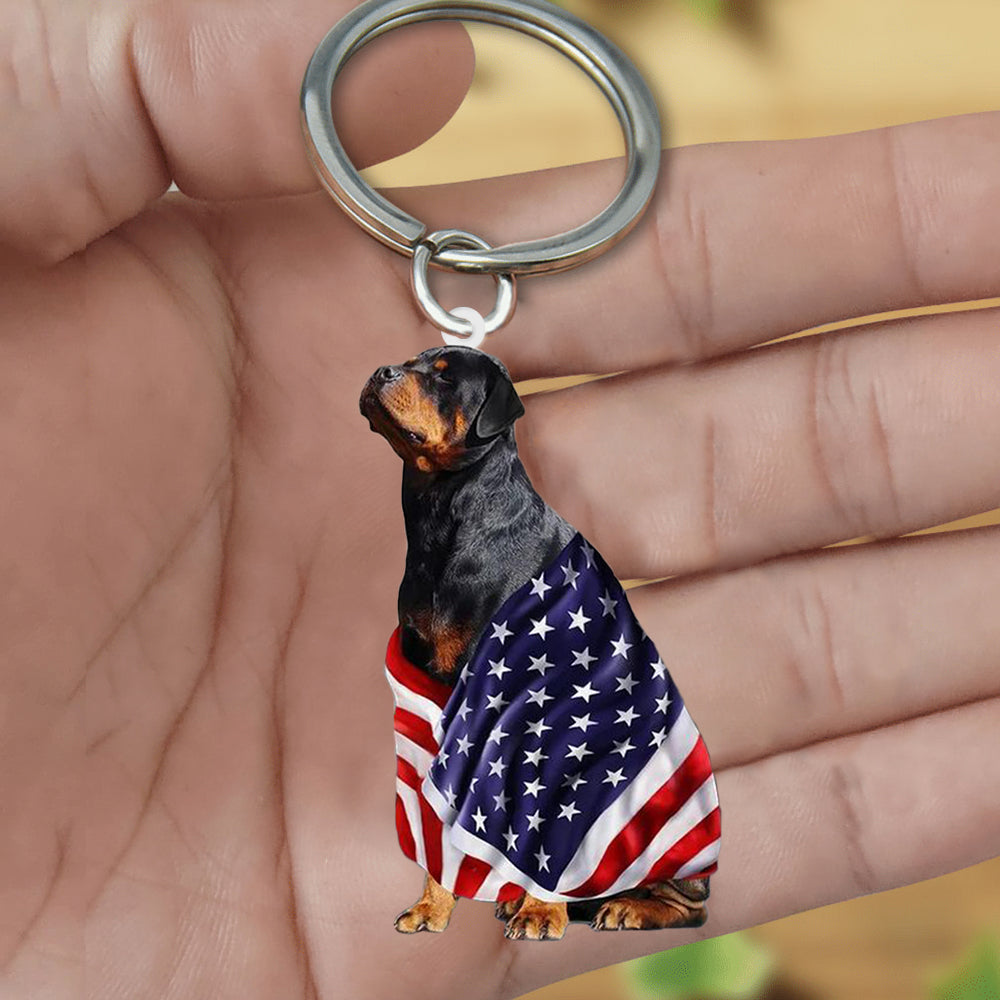 Rottweiler  American Patriot Flag Acrylic Keychain