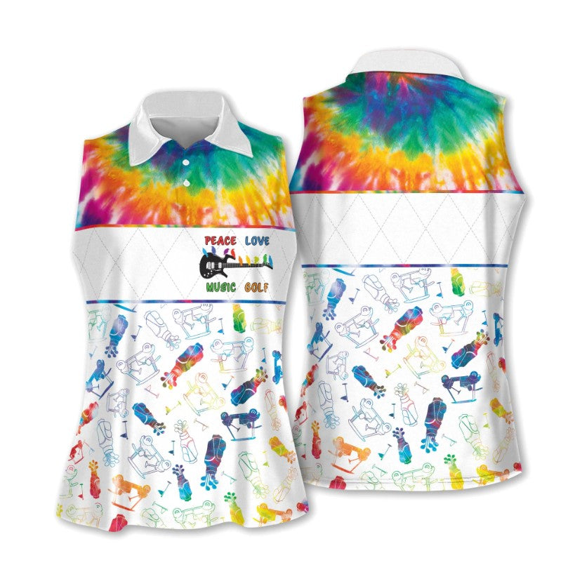 Peace Love Music Golf Polo Shirt/ Women Sleeveless Golf Polo Shirt/ Golf shirt/ Gift for golf lover