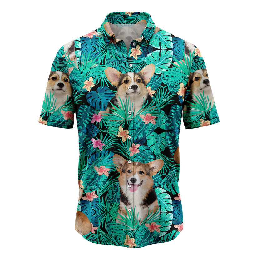 Pembroke Welsh Corgi Tropical Hawaiian Shirt/ Summer gift/ Hawaiian Shirts for Men/ Aloha Beach Shirt