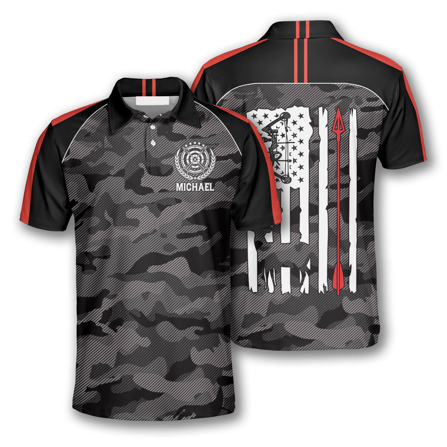 Archery Camouflage American Flag Custom Archery Shirts for Men/ Idea Gift for Archery Lover