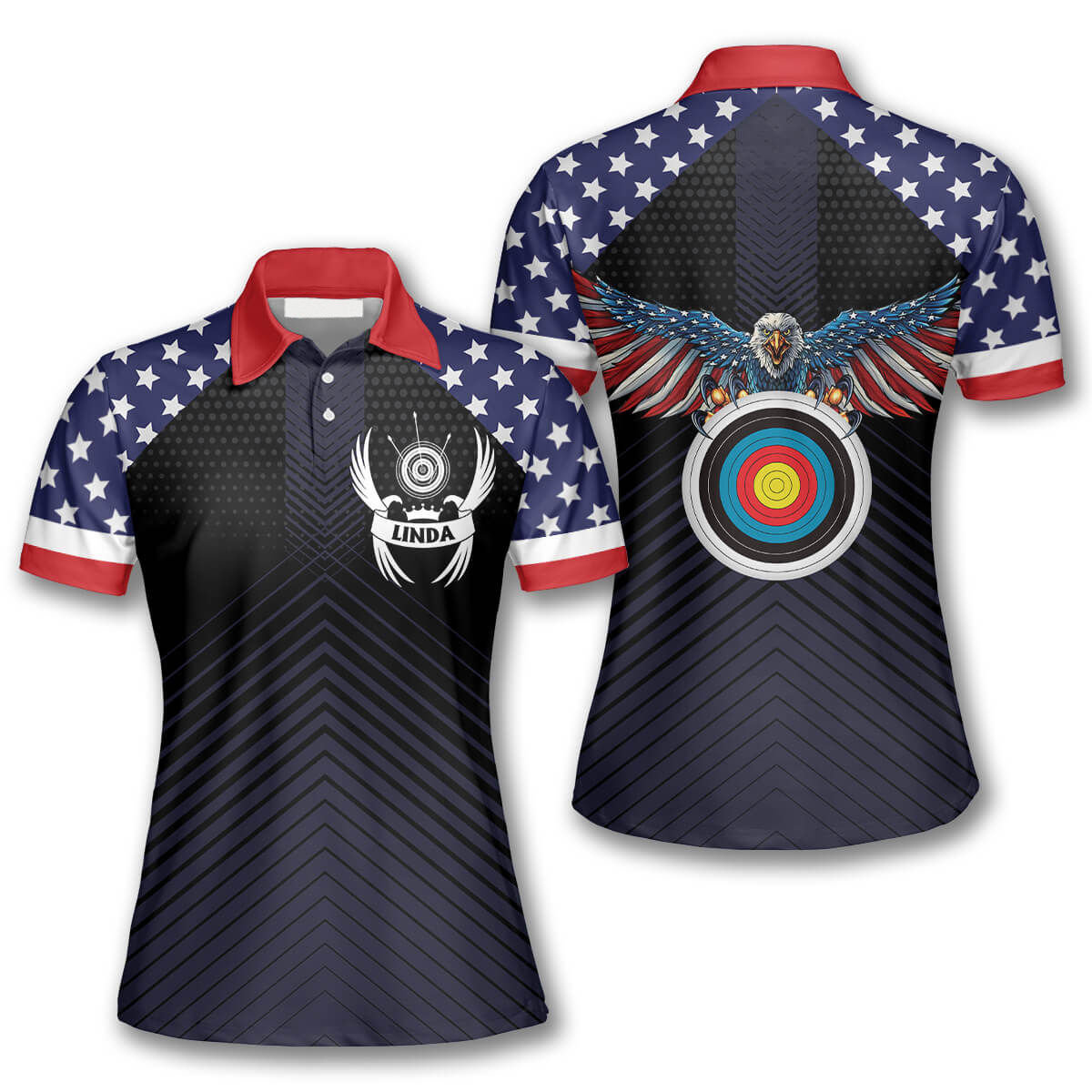 3D All Over Print Eagle Patriotic American Flag Custom Archery Polo Shirts for Women