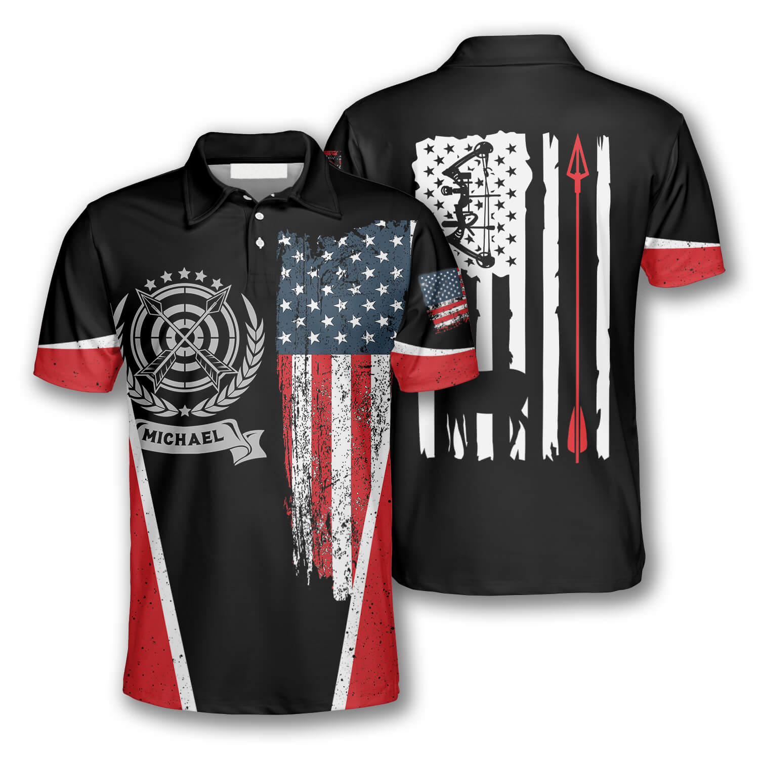 Archery Crown Emblem American Flag Custom Archery Shirts for Men/ Gift for Archery Lover