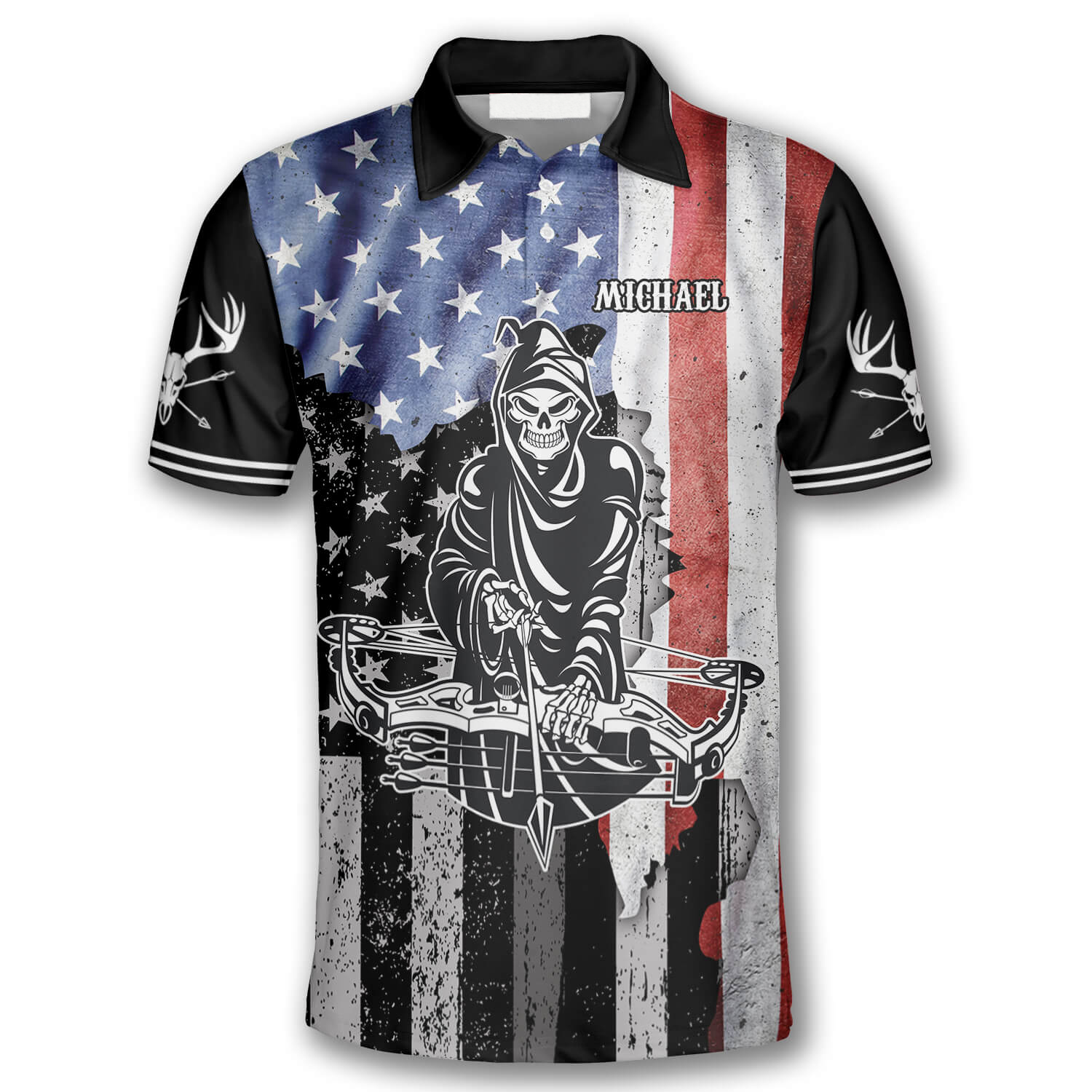 Archery Grim Reaper American Flag Custom Archery Shirts for Men/ Flag Shirt/ Archery Uniform Shirt