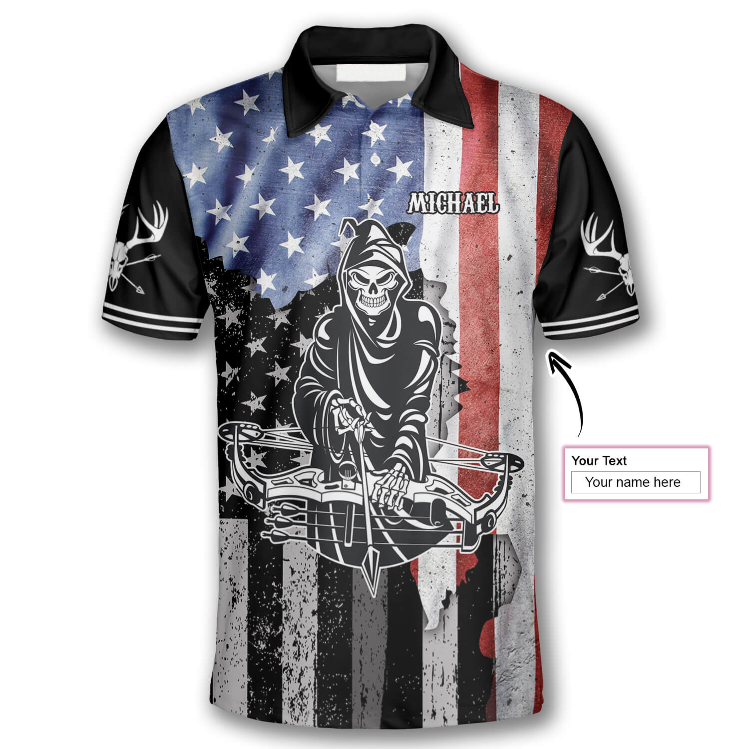 Archery Grim Reaper American Flag Custom Archery Shirts for Men/ Flag Shirt/ Archery Uniform Shirt