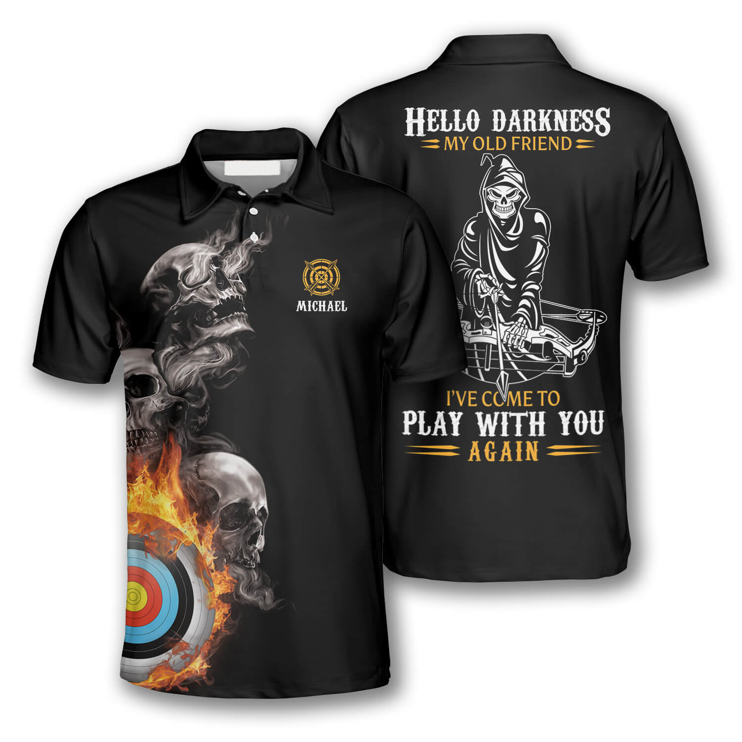 Hello Darkness My Old Friend Custom Archery Shirts for Men/ Skull Fire Archery Shirt
