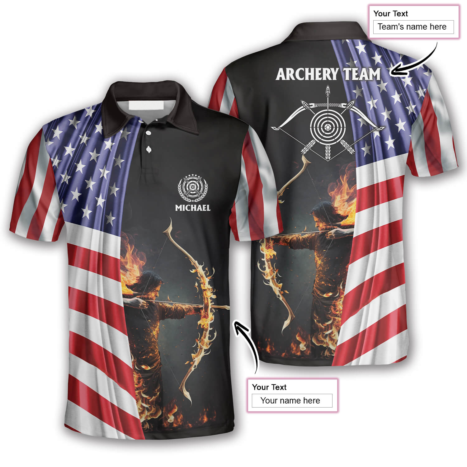 Archery Patriots Archer Custom Archery Polo Shirts For Men/ Flag American Archery Shirt