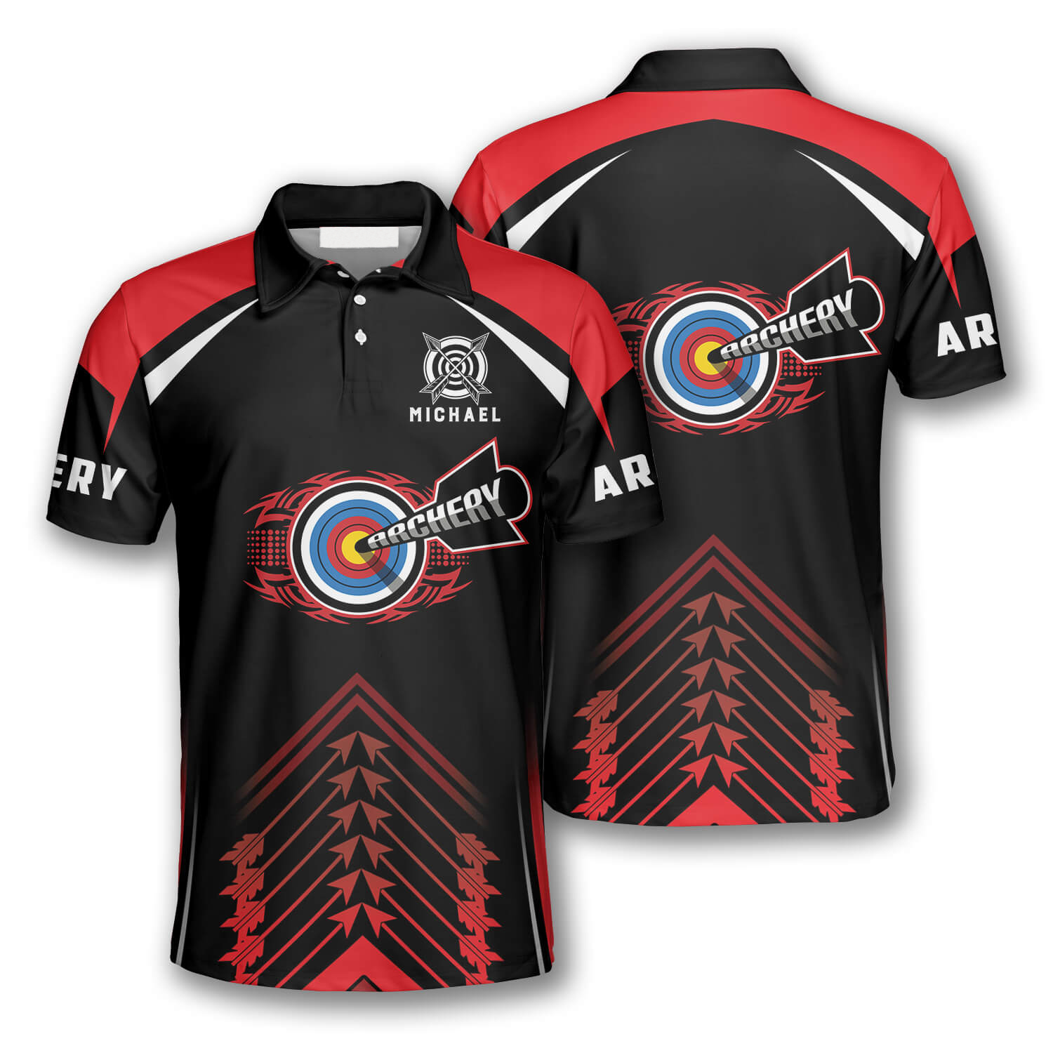 Personalized Archery Red Black Version Custom Archery Polo Shirts for Men