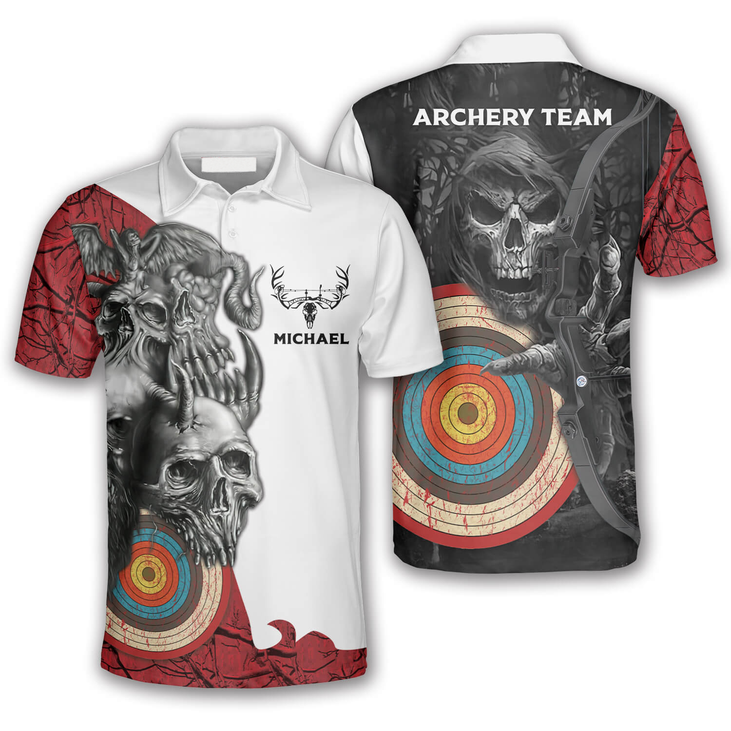 Retro Skull Archer Custom Archery Shirts For Men/ Personalized Name Team Name Archery Shirt