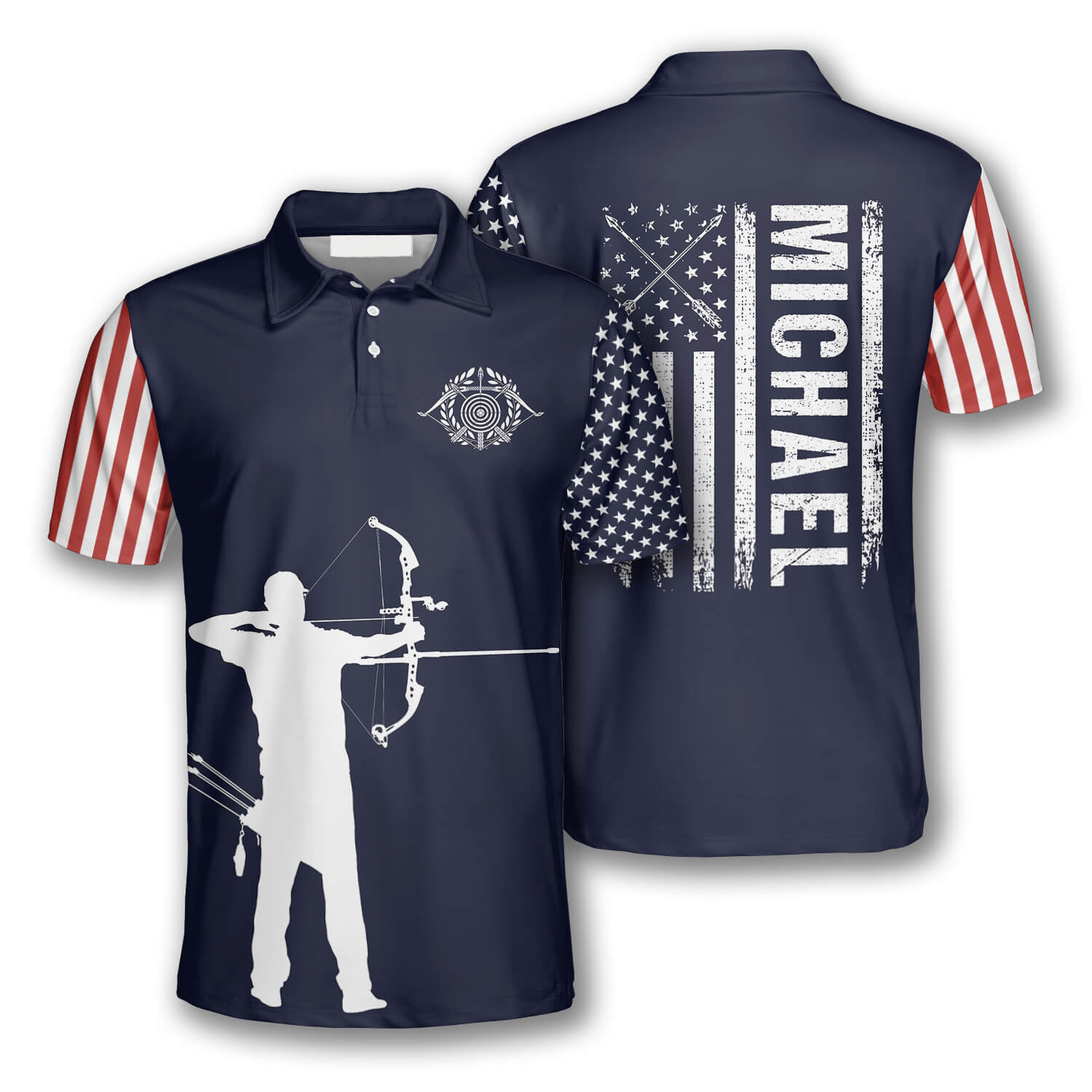 Archery Silhouette Flag Navy Blue Custom Archery Shirts for Men/ Idea Gift for Archery Lover