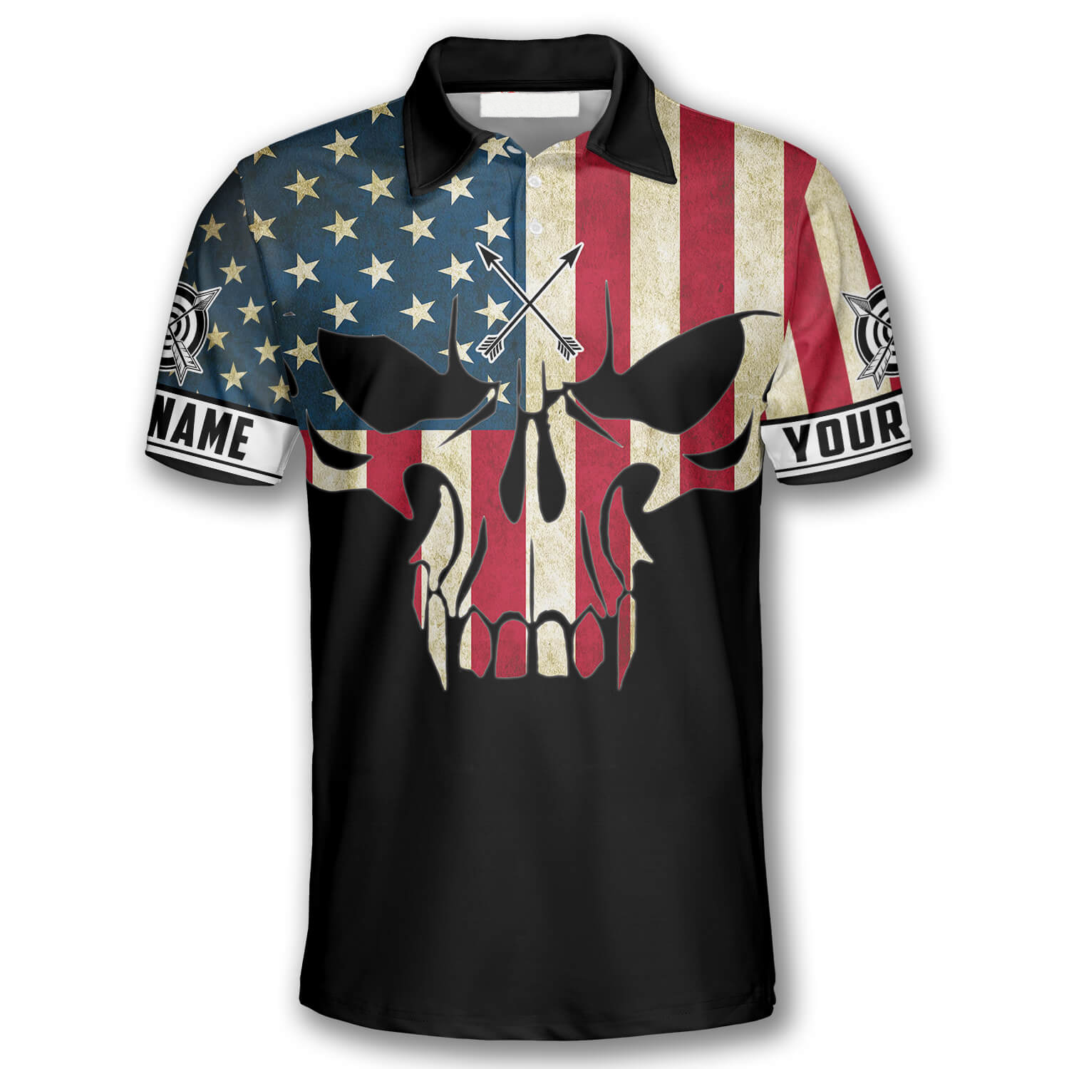 3D All Over Print Archery Skull American Flag Custom Archery Polo Shirts for Men/ Skull Shirt