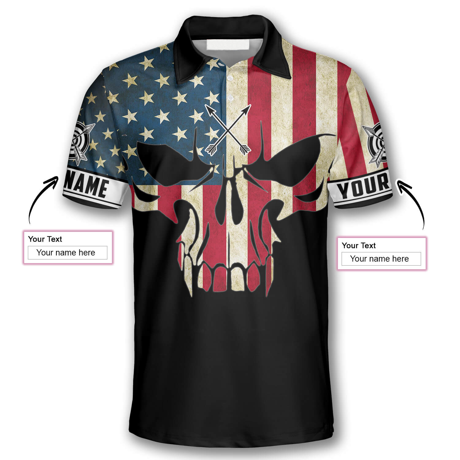 3D All Over Print Archery Skull American Flag Custom Archery Polo Shirts for Men/ Skull Shirt