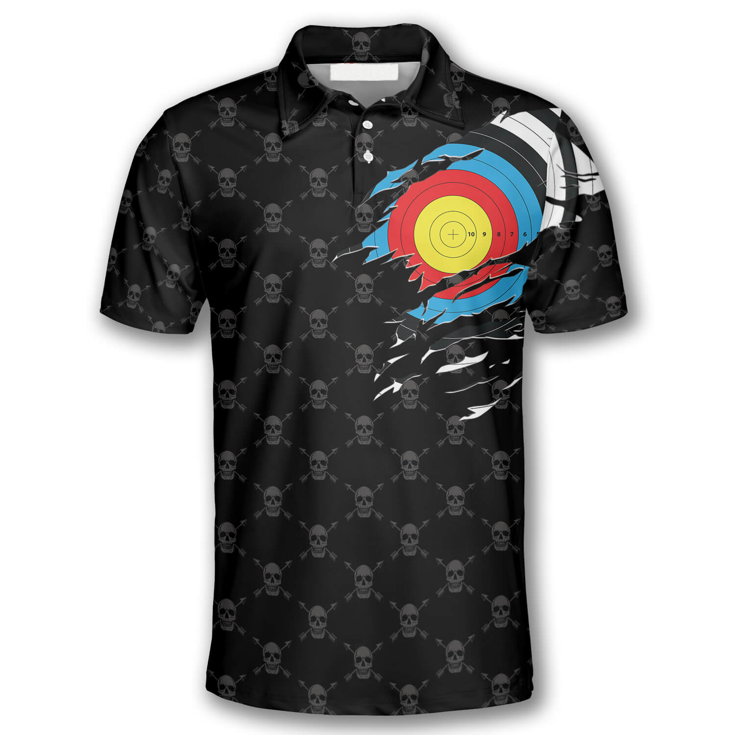 Archery Skull Pattern Crown Emblem Custom Archery Polo Shirts for Men/ Uniform Archery Shirt