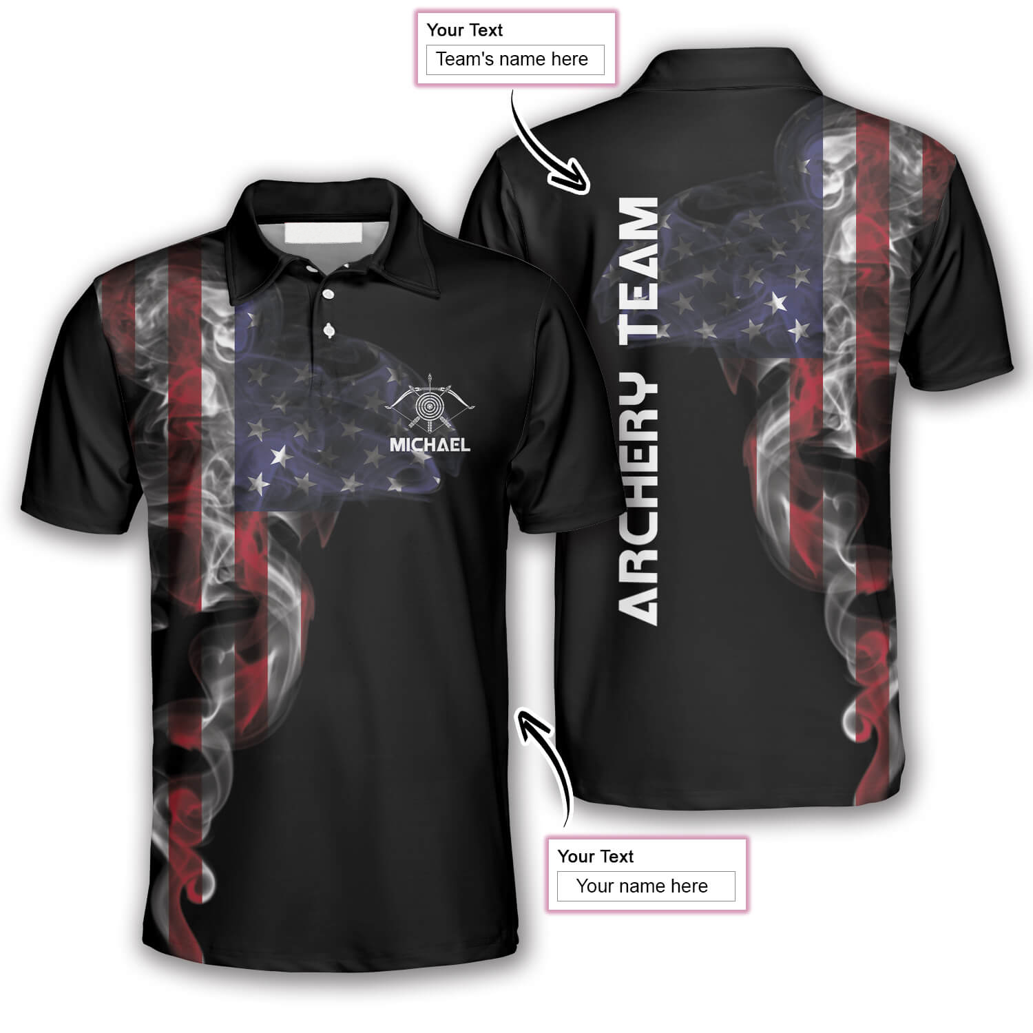 Archery Smoky US Flag Custom Archery Shirts For Men/ Perfect Uniform Archery Team