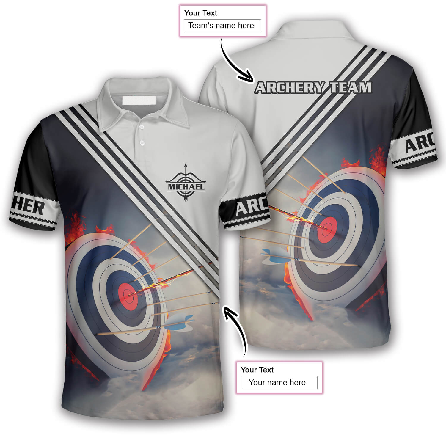 3D All Over Print Archery Target On Fire Custom Archery Polo Shirts for Men/ Archery 3D Shirt