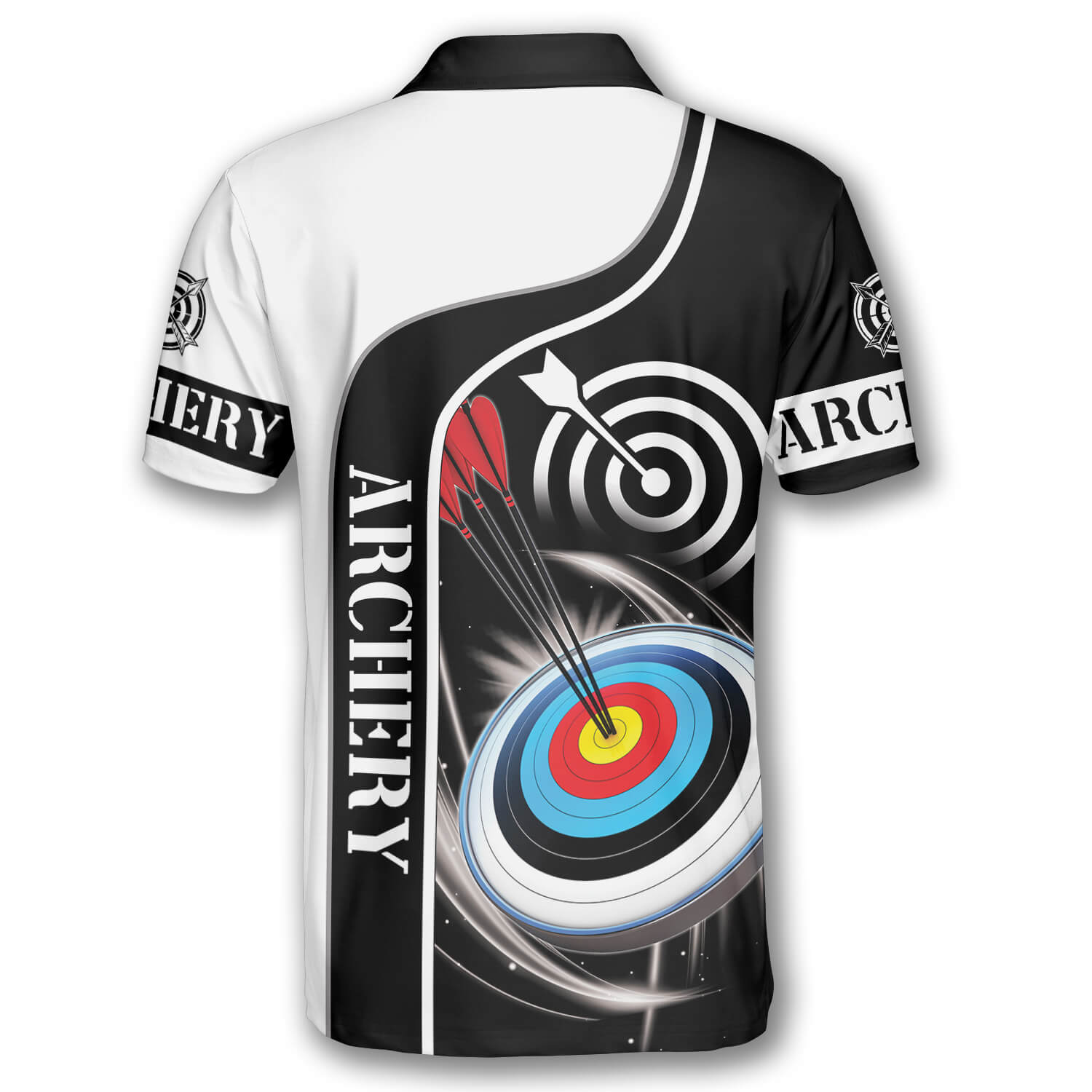 3D All Over Print Archery Targets Black White Version Custom Name Archery Polo Shirts for Men