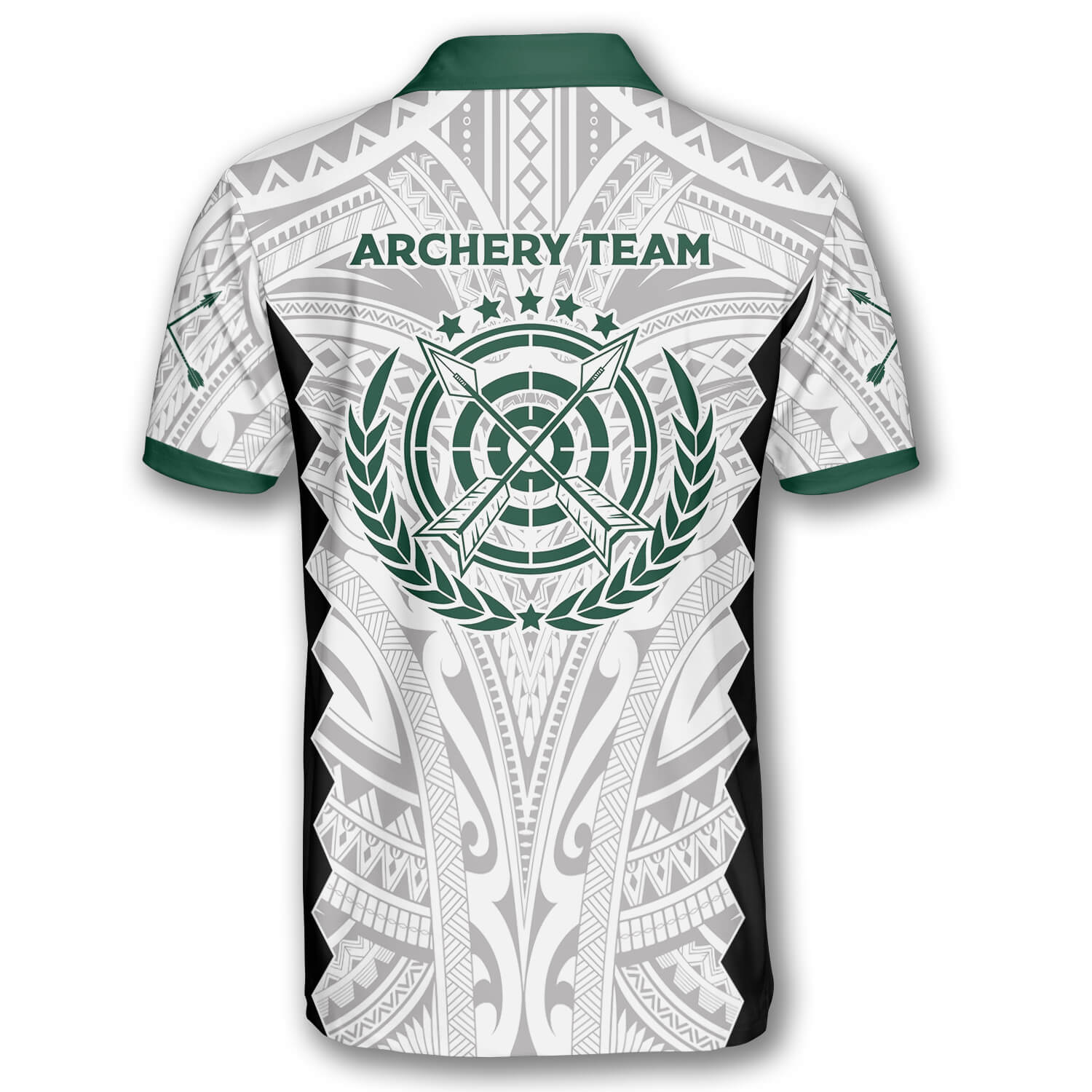 3D All Over Print Tribal White Green Custom Archery Polo Shirts For Men