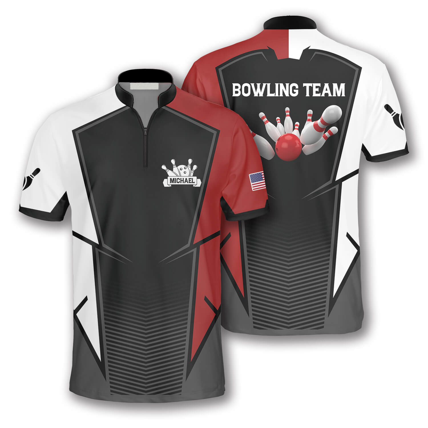 3D All Over Print Best Strike Custom Bowling Jerseys for Men/ White and Red Bowling Shirt/ Strike Bowling Shirt