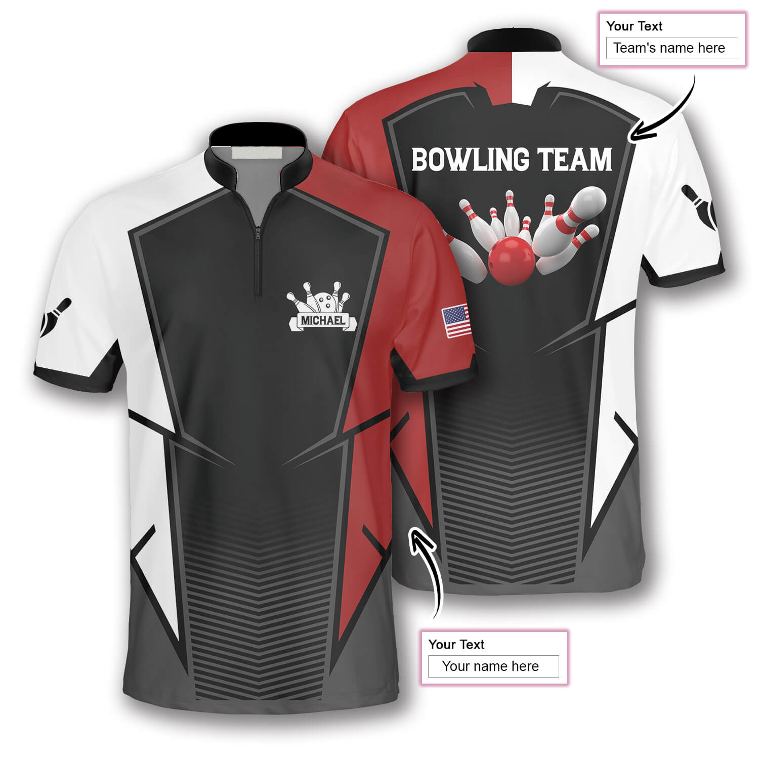 3D All Over Print Best Strike Custom Bowling Jerseys for Men/ White and Red Bowling Shirt/ Strike Bowling Shirt