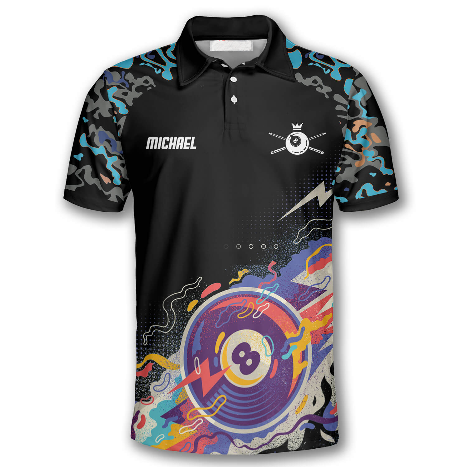 3D All Over Ball 8 Color Black Blue Custom Billiard Shirts for Men