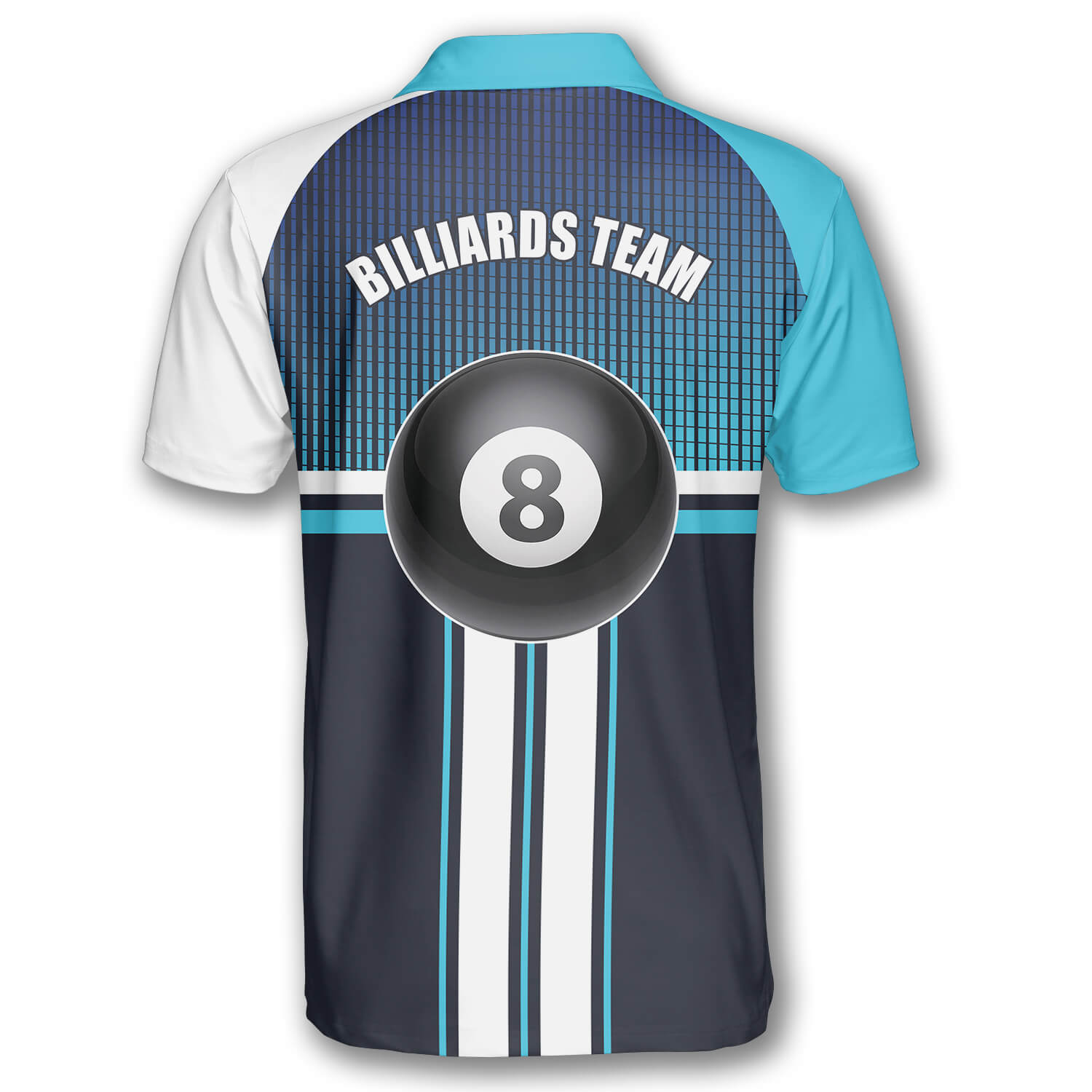 3D All Over Print Billiard 8 Ball Gradient Light Blue Custom Billiard Polo Shirts for Men