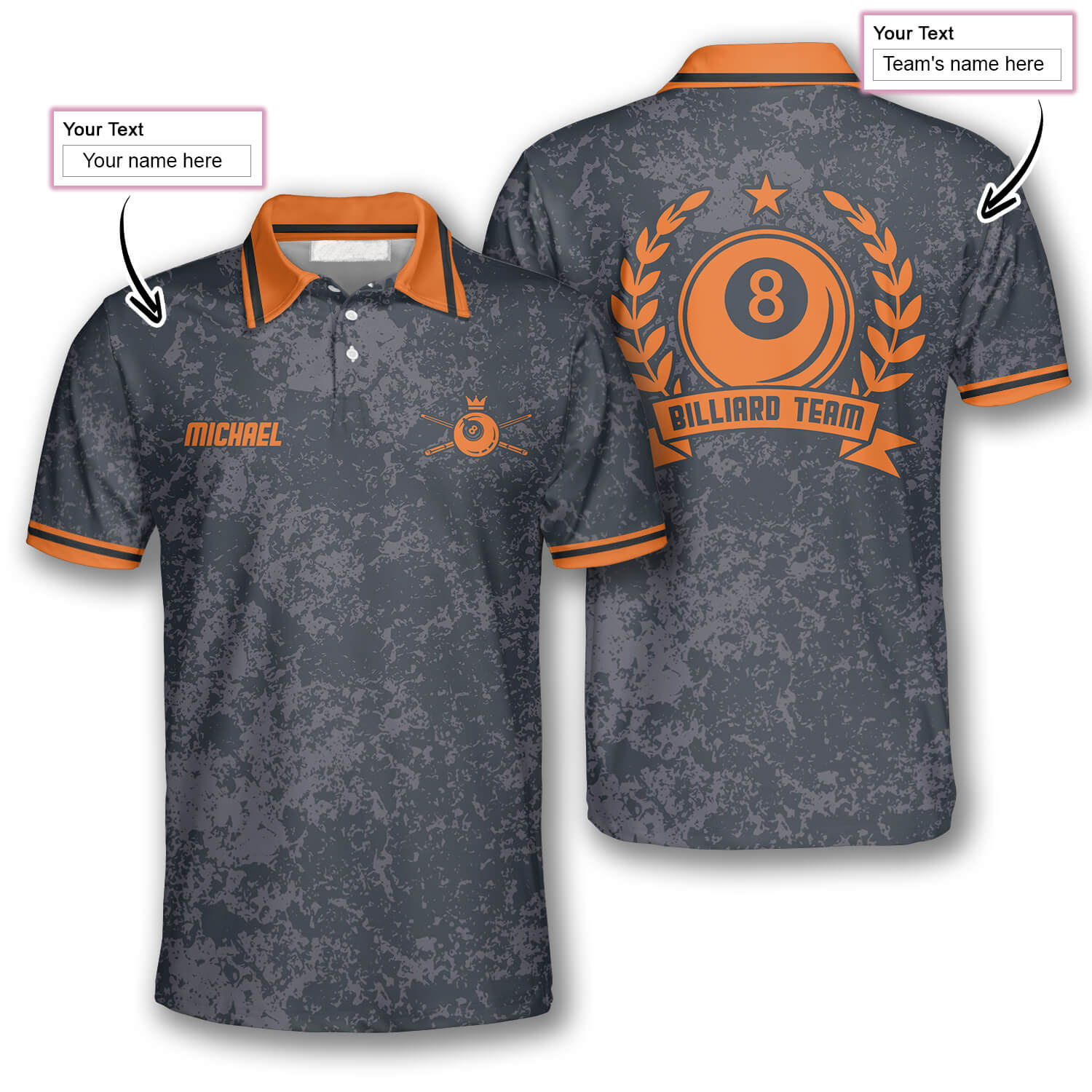 Personalized Grunge Style Custom Billiard Polo Shirt/ Custom Billiard Shirt Ball for Team