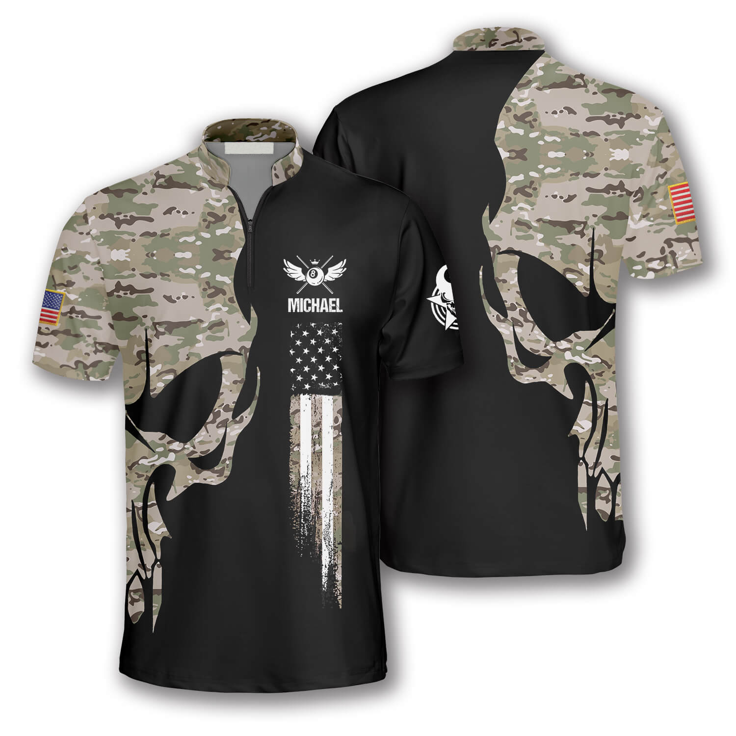 Skull Camouflage Custom Billiard Jerseys for Men/ Idea Gift for Billiard Player/ Skull Shirt