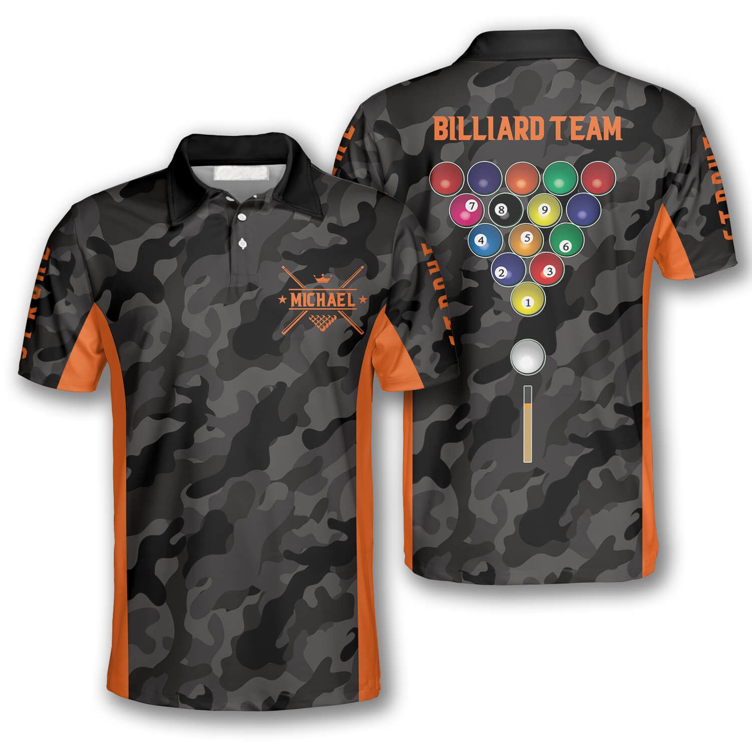 3D All Over Print Orange Grey Camouflage Custom Billiard Shirts for Men/ Perfect Shirt for Billiard Player