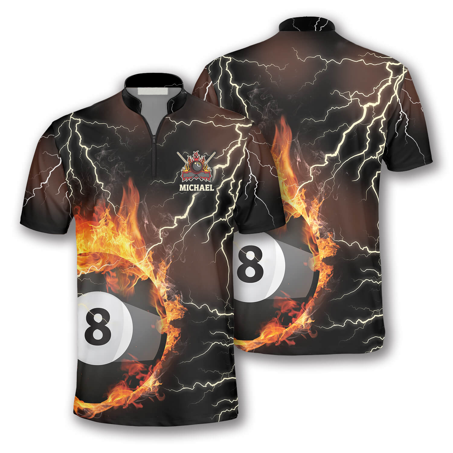 Fire Flame Lightning Custom Billiard Jerseys for Men/ Perfect Gift for Billiard Player