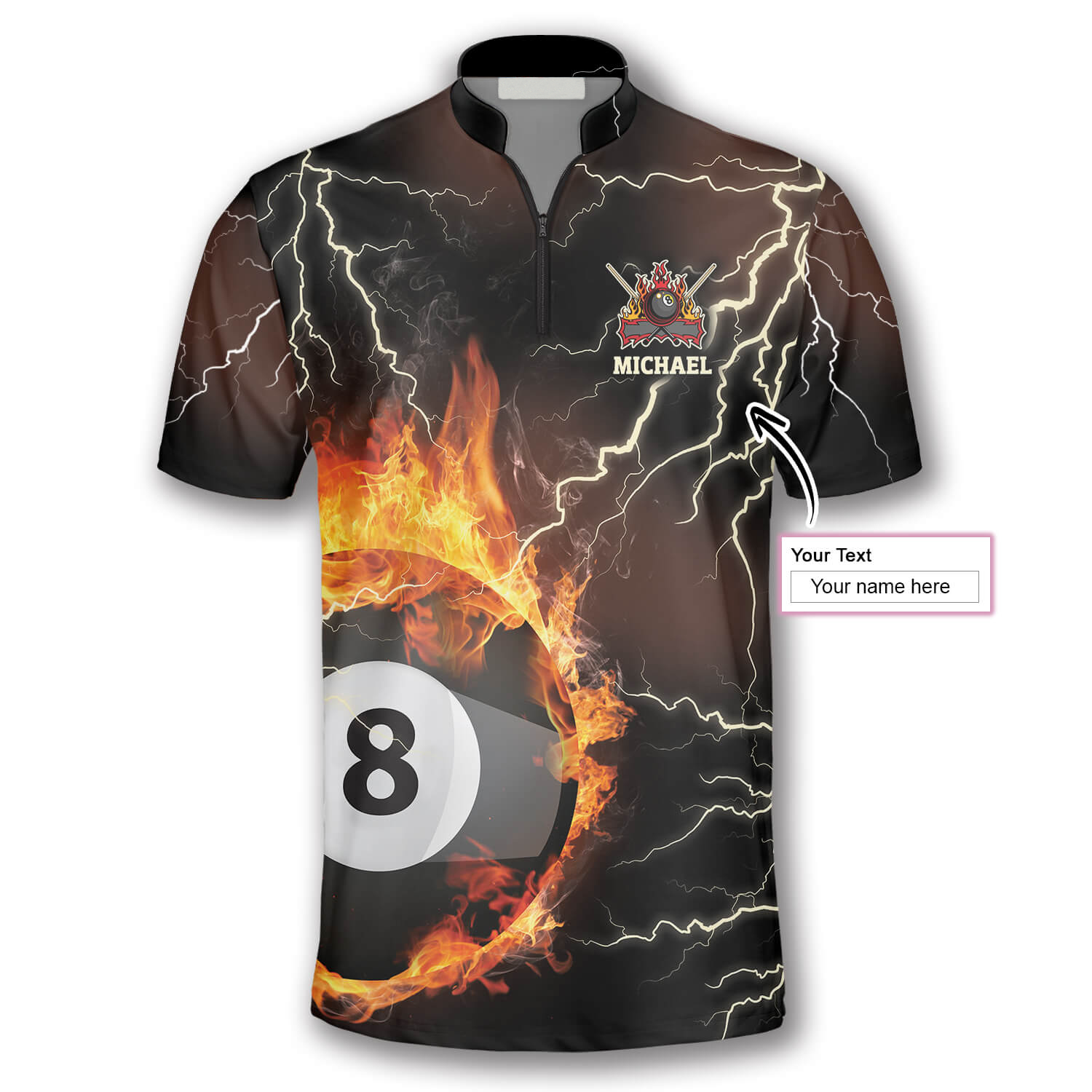 Fire Flame Lightning Custom Billiard Jerseys for Men/ Perfect Gift for Billiard Player
