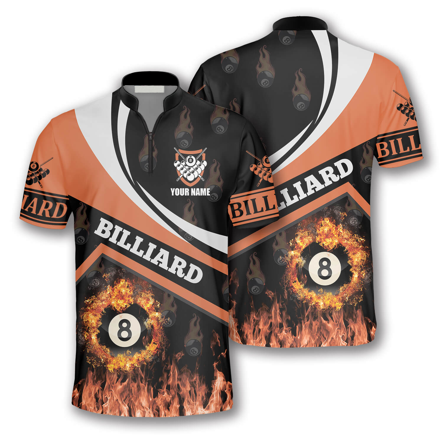 Billiard Fire Flame Orange Custom Billiard Jerseys for Men/ Uniform Shirt for Billiard Player