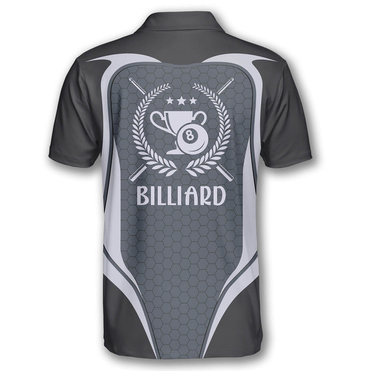 Billiard Grey Honeycomb Pattern Emblem Custom Billiard Shirts for Men/ Custom Billiard Shirts for Team/ Billiard Polo Shirts