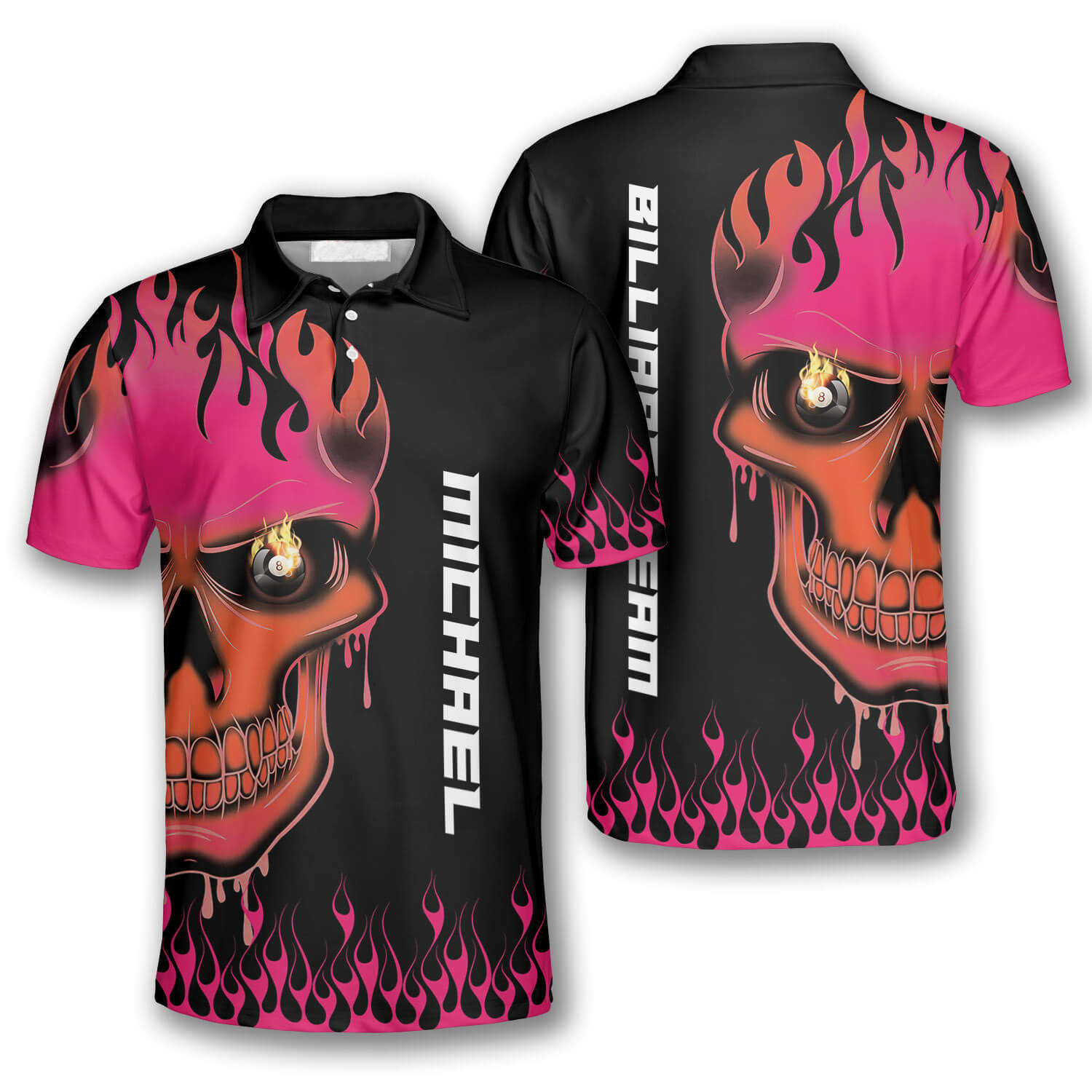 Fire Skull Custom Billiard Shirts for Men/ Custom Billiard 8 ball for Team/ Men