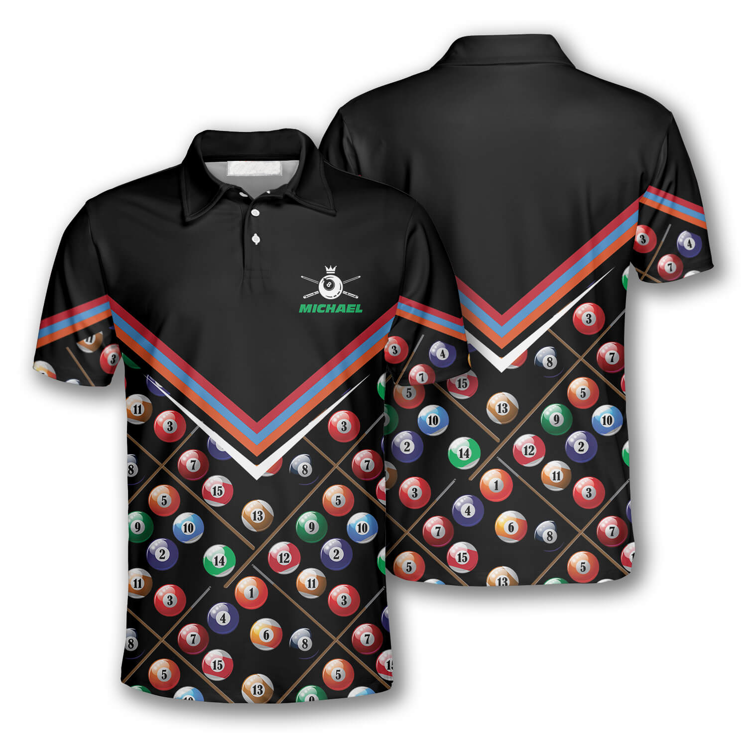Billiard Ball Pattern Crown Emblem Custom Billiard Shirts for Men/ Custom Billiard Shirt/ Uniform Billiard Team